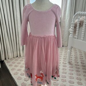 Girls' Pink Long Sleeve Tulle Dress with Woodland Animal Appliques
